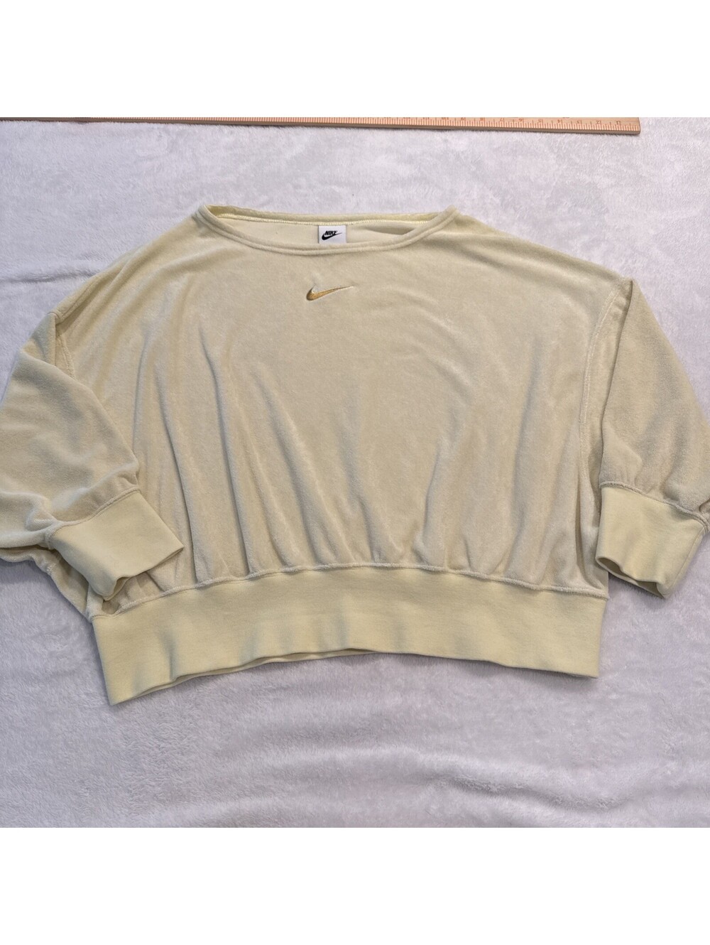 Nike Sweatshirt Size Medium Yellow Terry Batwing Baggy Oversized Boatneck Swoosh